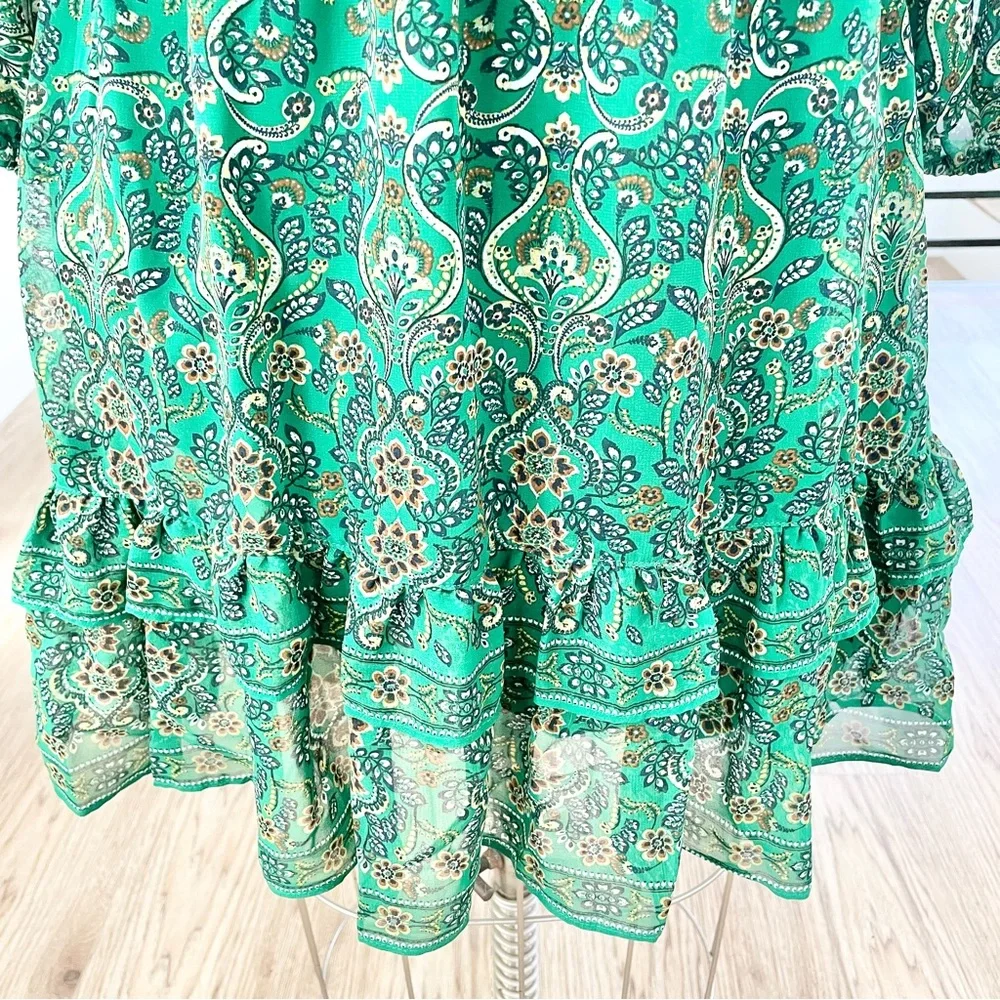 XS Max Studio London green and gold floral, print long sleeve dress - Picture 4 of 9